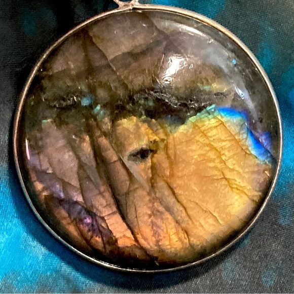 XL High Quality Bright Flash Blue Yellow PINK Labradorite 925 Gemstone Pendant - Picture 2 of 16